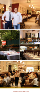 In this photo, we see Frédéric Colin, the chef and owner of Brasserie Gavroche, alongside his son Jean, with whom he works hand in hand to develop the restaurant and the Gavroche Group brand. The image evokes warmth, tradition, and family passion. Frédéric Colin, wearing a white chef's jacket embroidered with the Brasserie Gavroche logo, sports a warm smile, illustrating his commitment to traditional French cuisine. Next to him, Jean, dressed elegantly with a tie and white shirt, represents the new generation, bringing his energy and ambition to the family business. In the background, Brasserie Gavroche reveals an elegant and timeless décor: red leather banquettes, classic wooden chairs, hanging light fixtures, and walls adorned with frames. The atmosphere is both warm and refined, perfect for a business lunch, a dinner with friends, or a family gathering to enjoy a convivial moment à la française with delicious food and fine wine. This photo perfectly captures the spirit of Brasserie Gavroche: a family story, a passion for French gastronomy, and an authentic culinary experience in Singapore. Come discover our expertise and share a delightful moment at Brasserie Gavroche.
