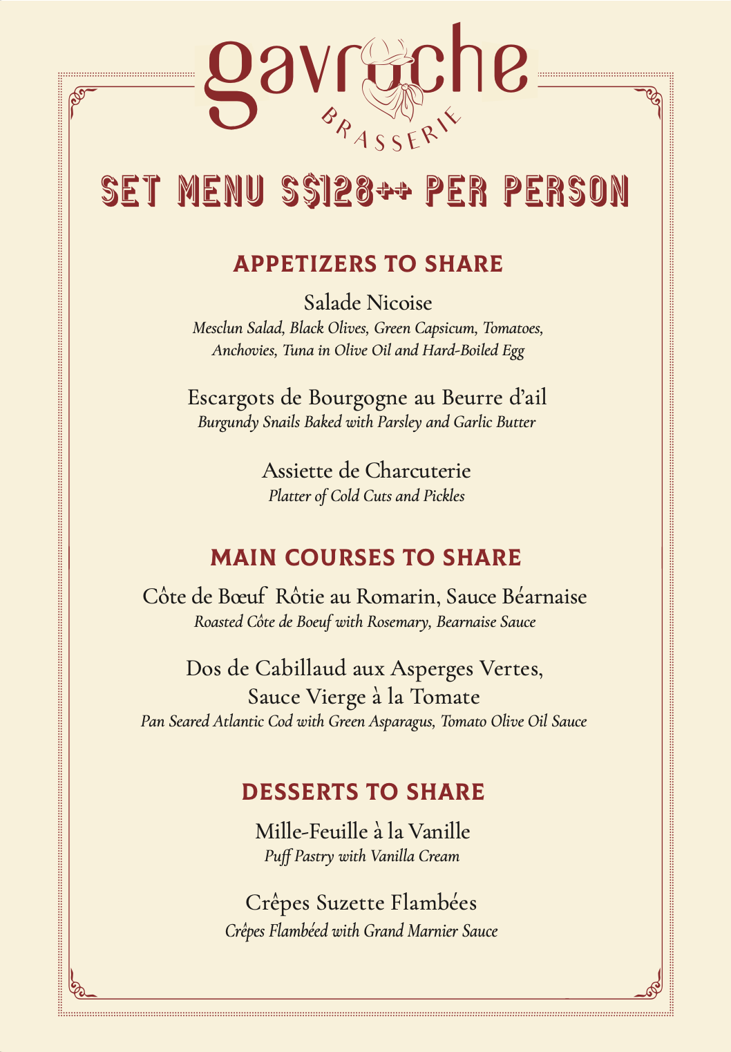 Set menu Brasserie Gavroche