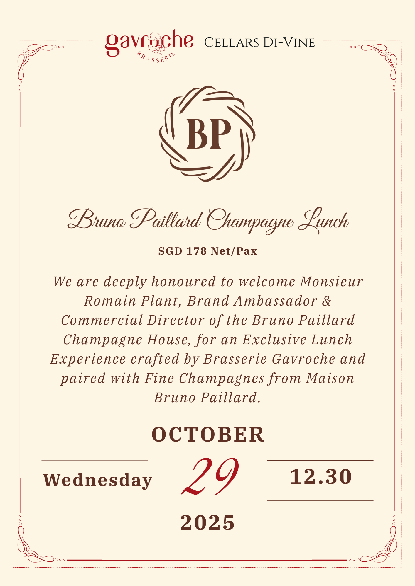Bruno Paillard Champagne Lunch 29th October